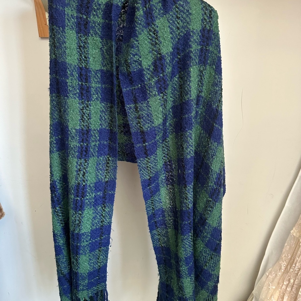 Free People Blue and Green Plaid Scarf